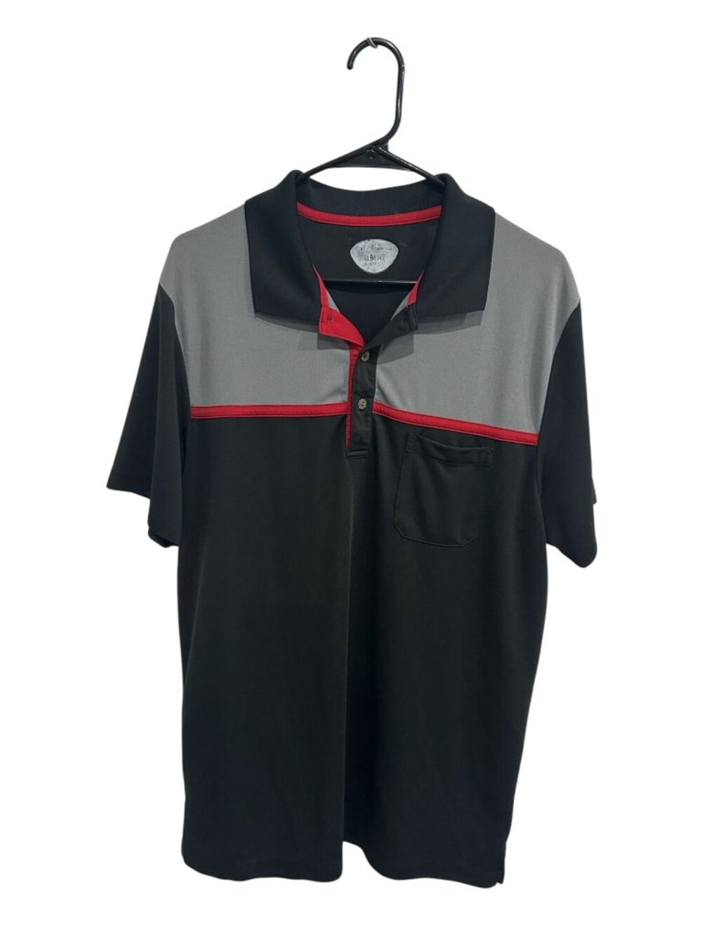 XL Mens Red Black Slim Fit Polo Shirt Pocket Polyester Retro Collegiate